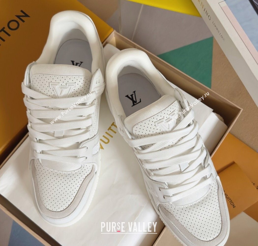 Louis Vuitton LV Trainer Sneakers in Perforated Leather White 2025 0829 (KL-250829026)