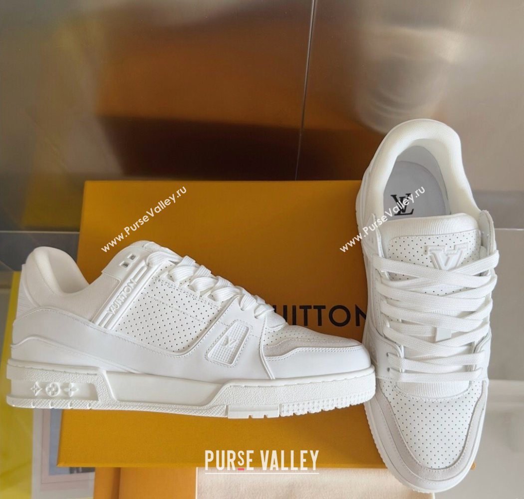 Louis Vuitton LV Trainer Sneakers in Perforated Leather White 2025 0829 (KL-250829026)