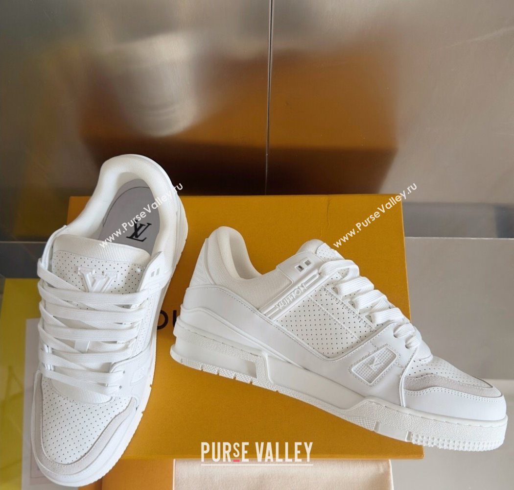 Louis Vuitton LV Trainer Sneakers in Perforated Leather White 2025 0829 (KL-250829026)