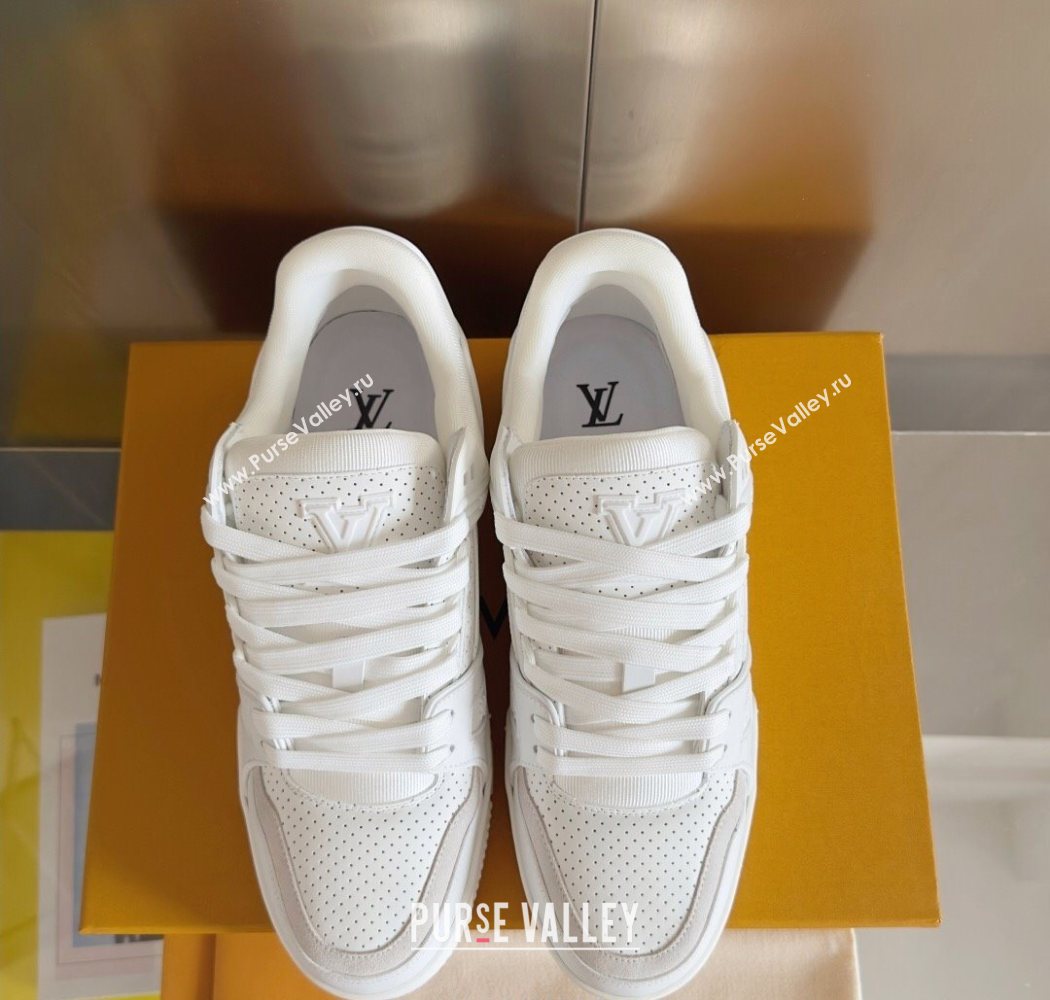 Louis Vuitton LV Trainer Sneakers in Perforated Leather White 2025 0829 (KL-250829026)