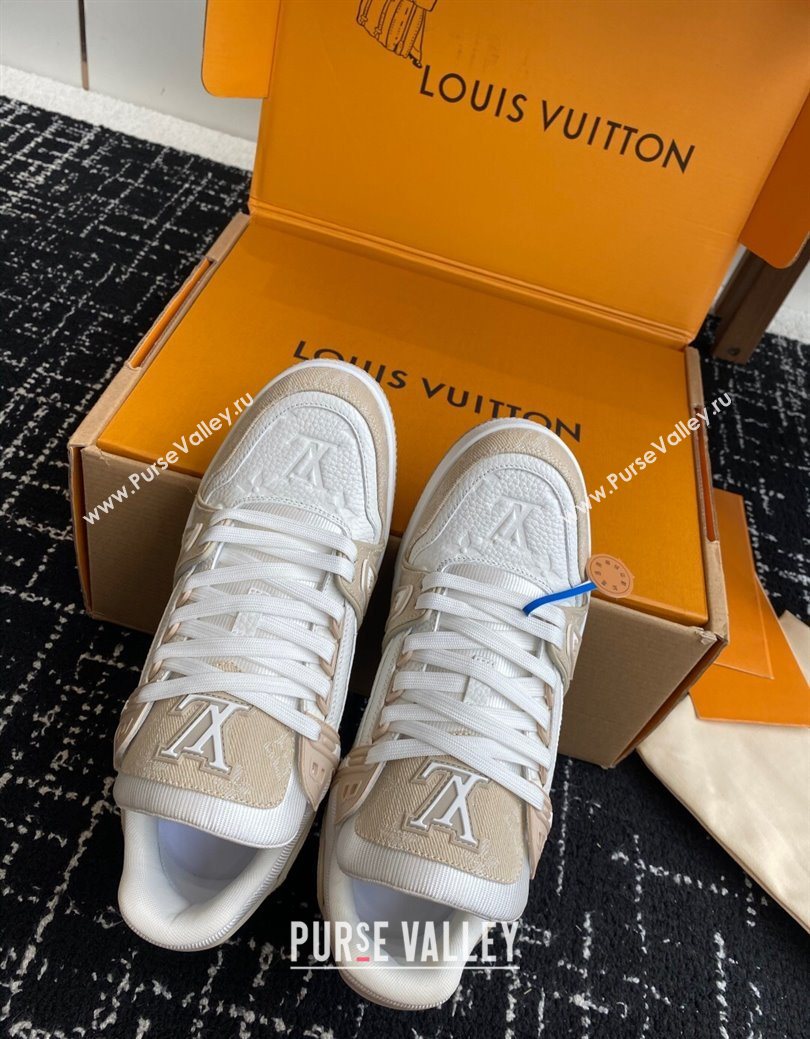 Louis Vuitton LV Trainer Sneakers in Leather and Denim 1AIKOM White/Beige 2025 (KL-250829027)