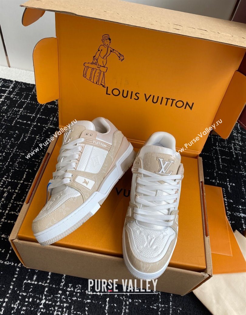 Louis Vuitton LV Trainer Sneakers in Leather and Denim 1AIKOM White/Beige 2025 (KL-250829027)