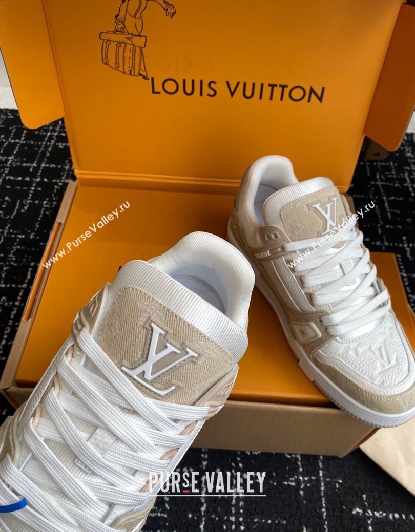 Louis Vuitton LV Trainer Sneakers in Leather and Denim 1AIKOM White/Beige 2025 (KL-250829027)