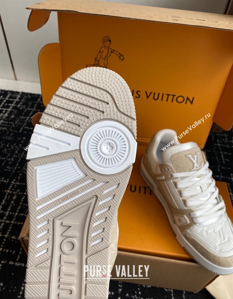 Louis Vuitton LV Trainer Sneakers in Leather and Denim 1AIKOM White/Beige 2025 (KL-250829027)
