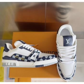 Louis Vuitton LV Trainer Sneakers in Leather and Damier Canvas 1AIN14 White/Blue 2025 (KL-250829024)