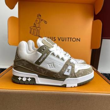 Louis Vuitton LV Trainer Sneakers in Leather and Denim 1AIKOM White/Green 2025 (KL-250829028)
