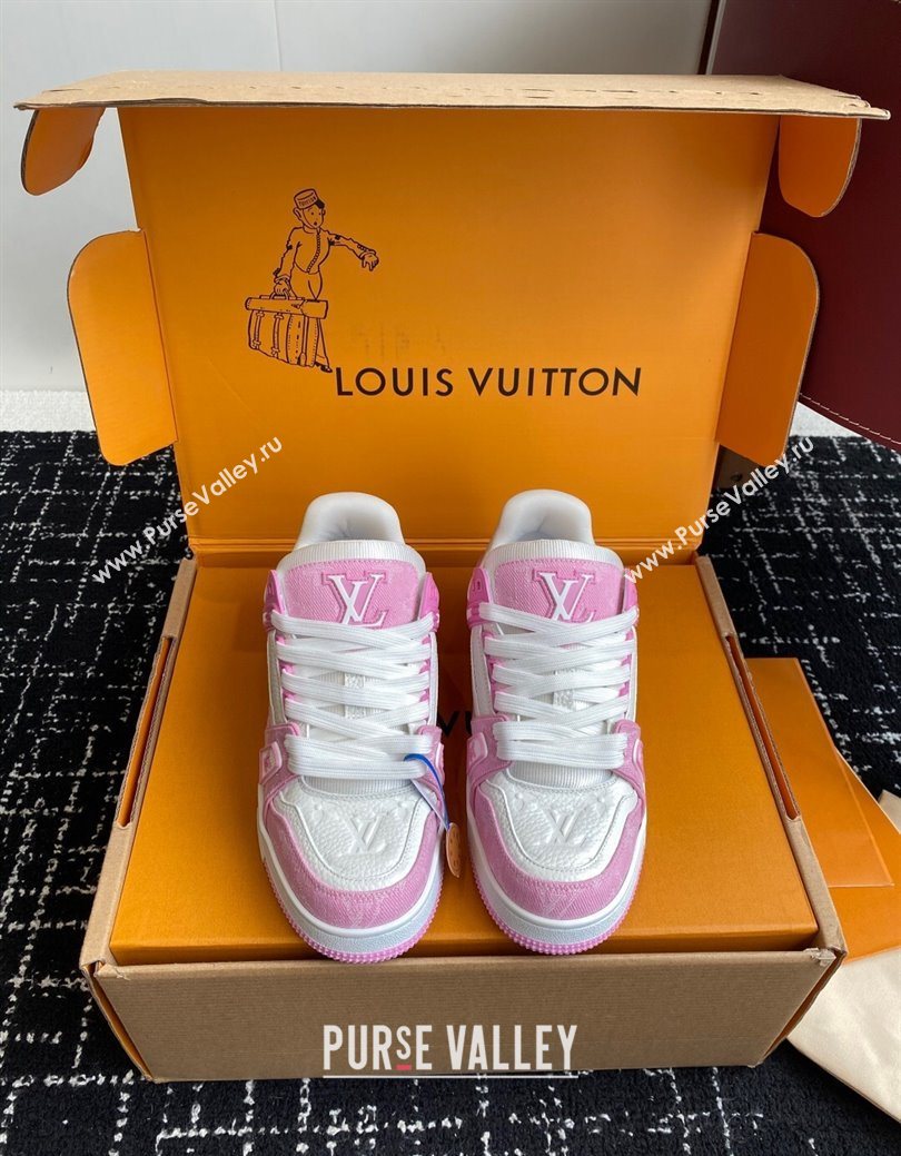 Louis Vuitton LV Trainer Sneakers in Leather and Denim 1AIKOM White/Pink 2025 (KL-250829029)