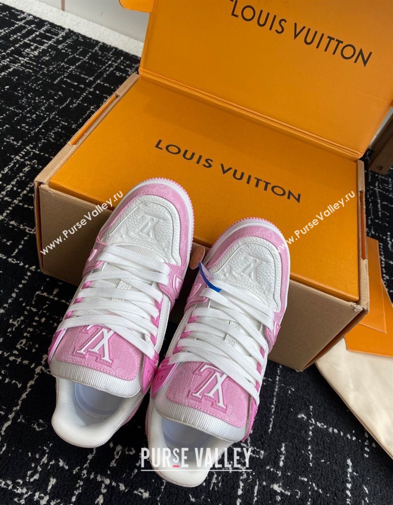 Louis Vuitton LV Trainer Sneakers in Leather and Denim 1AIKOM White/Pink 2025 (KL-250829029)