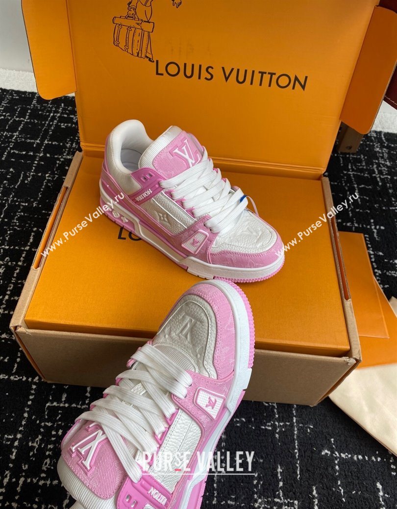 Louis Vuitton LV Trainer Sneakers in Leather and Denim 1AIKOM White/Pink 2025 (KL-250829029)