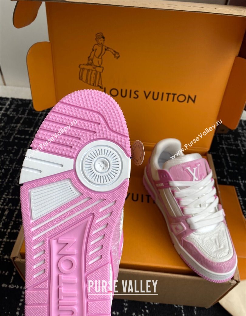 Louis Vuitton LV Trainer Sneakers in Leather and Denim 1AIKOM White/Pink 2025 (KL-250829029)