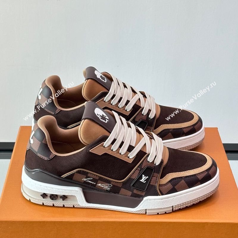 Louis Vuitton LV Trainer Sneakers in Nubuck Leather and Damier Canvas 1AIN14 Brown 2025 (syt-250829025)