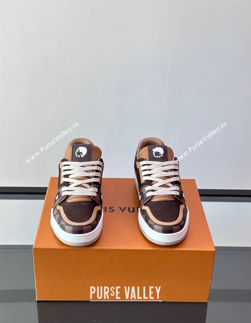 Louis Vuitton LV Trainer Sneakers in Nubuck Leather and Damier Canvas 1AIN14 Brown 2025 (syt-250829025)