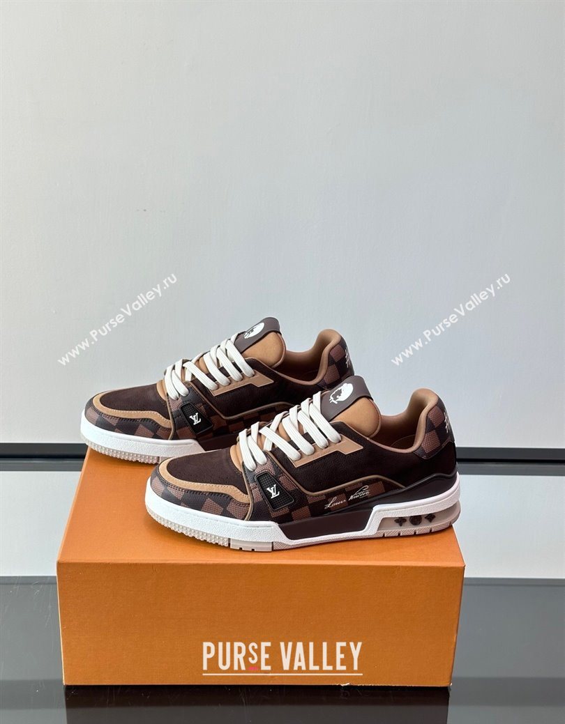 Louis Vuitton LV Trainer Sneakers in Nubuck Leather and Damier Canvas 1AIN14 Brown 2025 (syt-250829025)