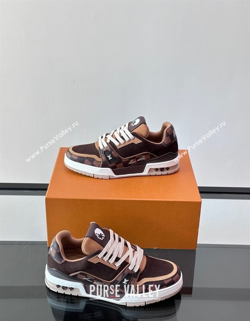 Louis Vuitton LV Trainer Sneakers in Nubuck Leather and Damier Canvas 1AIN14 Brown 2025 (syt-250829025)