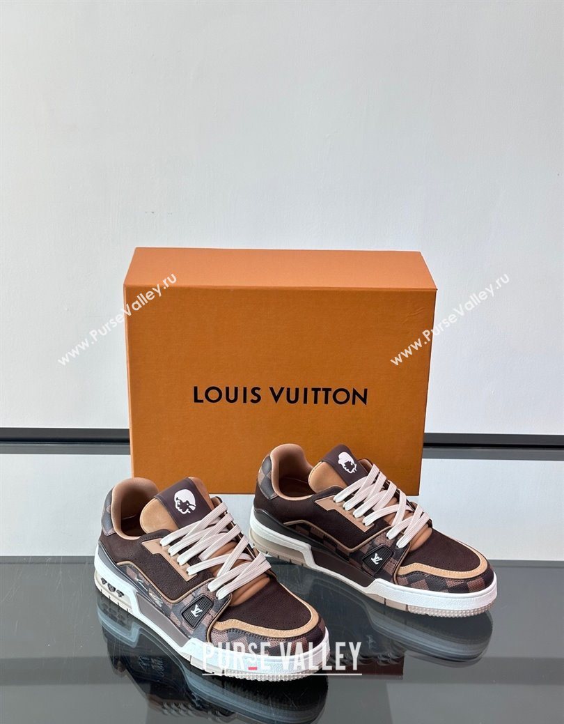 Louis Vuitton LV Trainer Sneakers in Nubuck Leather and Damier Canvas 1AIN14 Brown 2025 (syt-250829025)