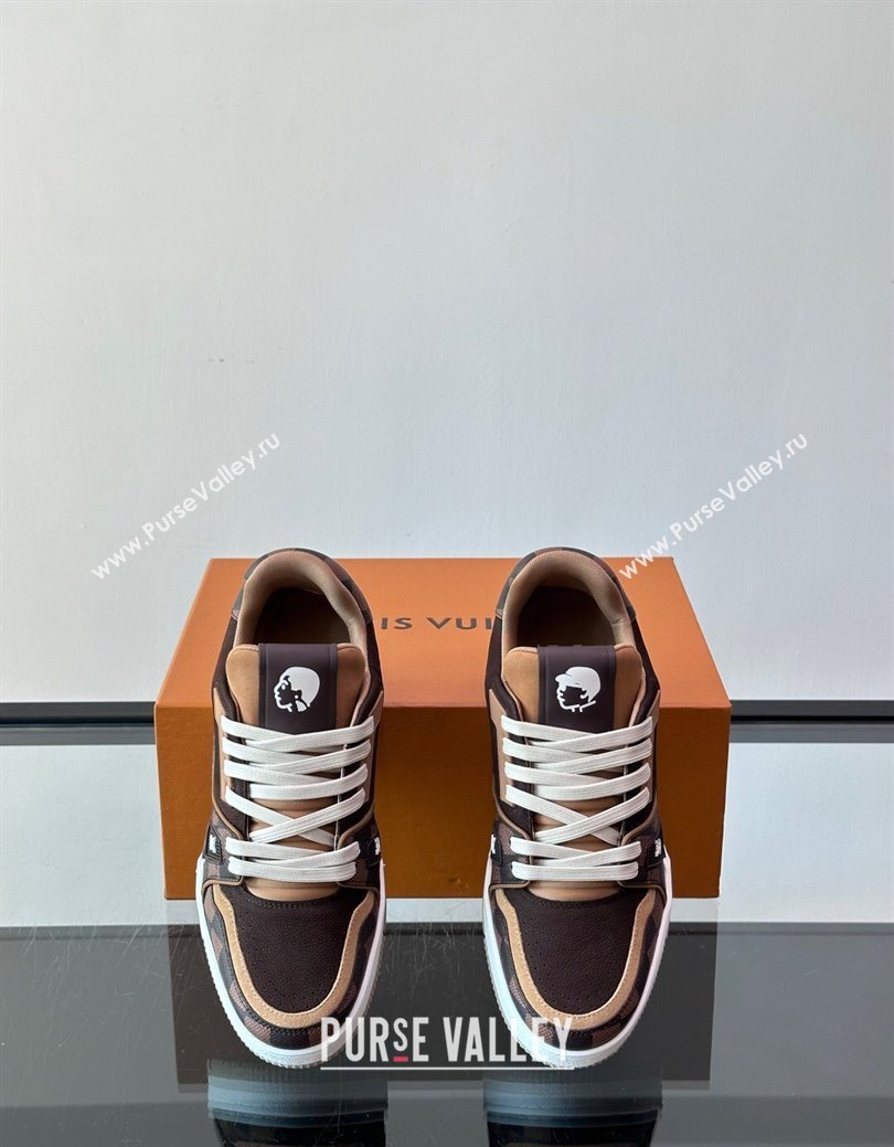 Louis Vuitton LV Trainer Sneakers in Nubuck Leather and Damier Canvas 1AIN14 Brown 2025 (syt-250829025)