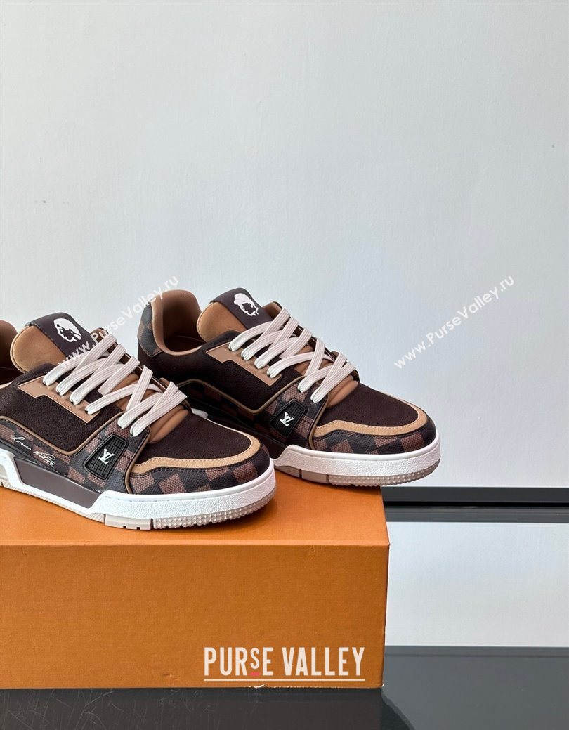 Louis Vuitton LV Trainer Sneakers in Nubuck Leather and Damier Canvas 1AIN14 Brown 2025 (syt-250829025)
