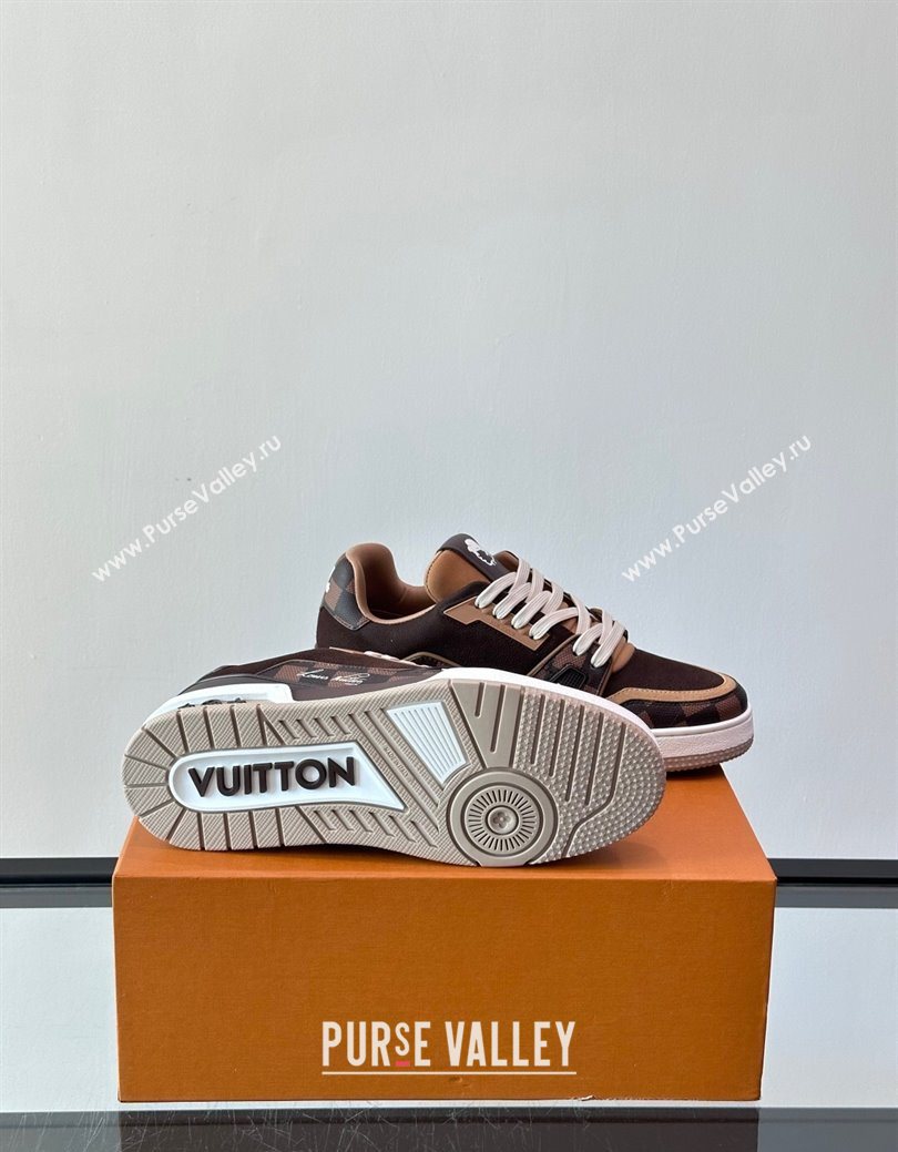 Louis Vuitton LV Trainer Sneakers in Nubuck Leather and Damier Canvas 1AIN14 Brown 2025 (syt-250829025)