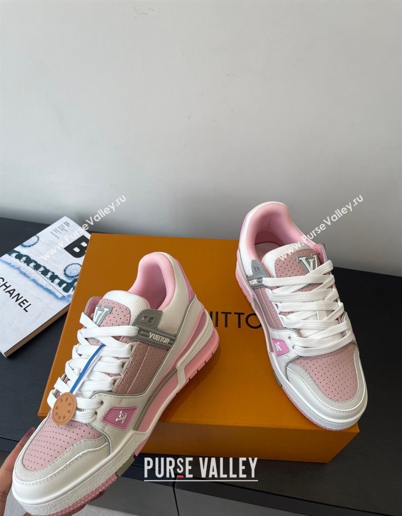 Louis Vuitton LV Trainer Sneakers in Perforated Leather 1AHWSM Pink 2025 (HQG-250829030)