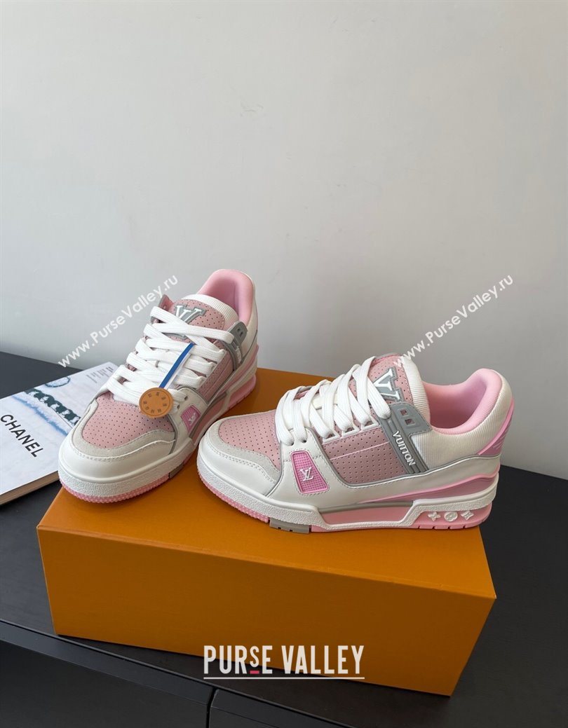 Louis Vuitton LV Trainer Sneakers in Perforated Leather 1AHWSM Pink 2025 (HQG-250829030)