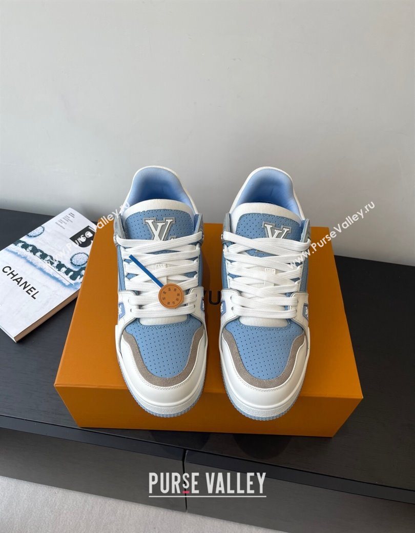 Louis Vuitton LV Trainer Sneakers in Perforated Leather 1AHWSM Blue 2025 (HQG-250829031)