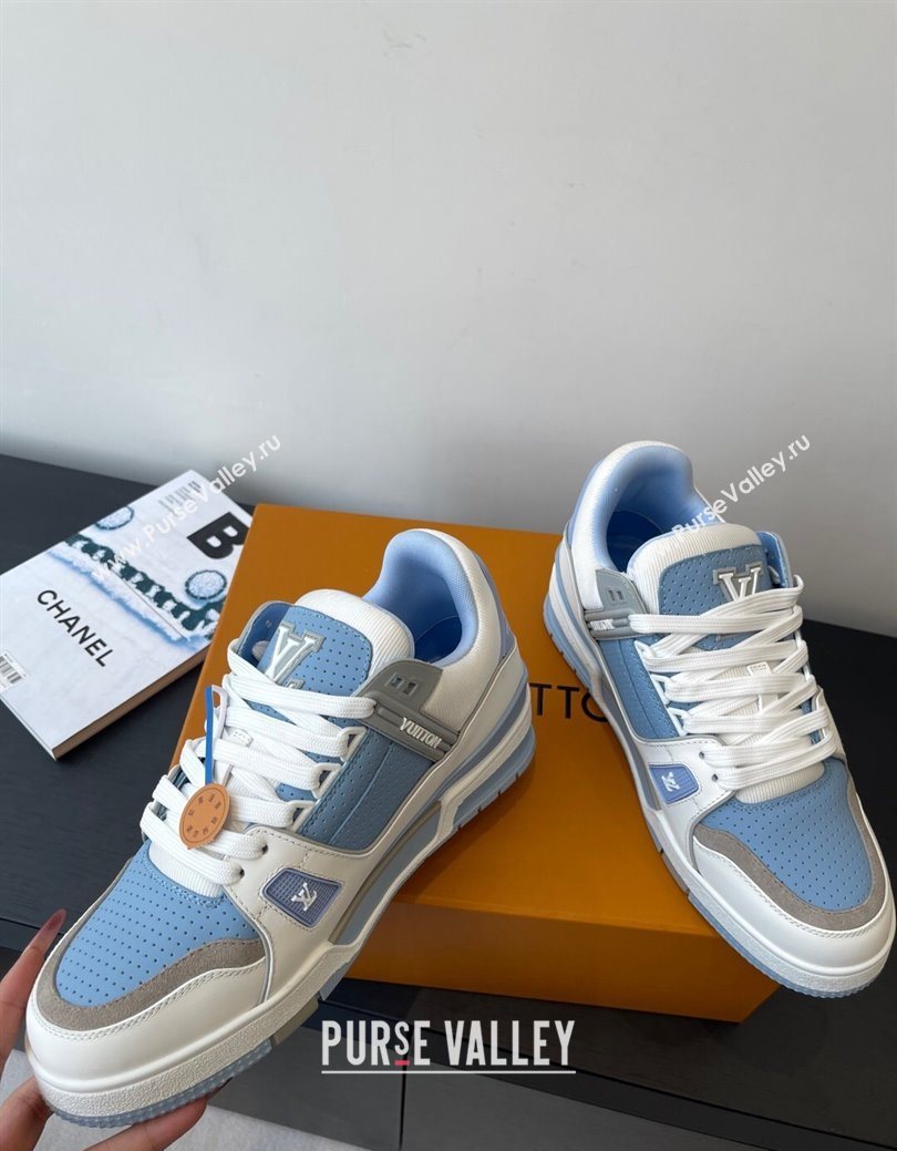 Louis Vuitton LV Trainer Sneakers in Perforated Leather 1AHWSM Blue 2025 (HQG-250829031)