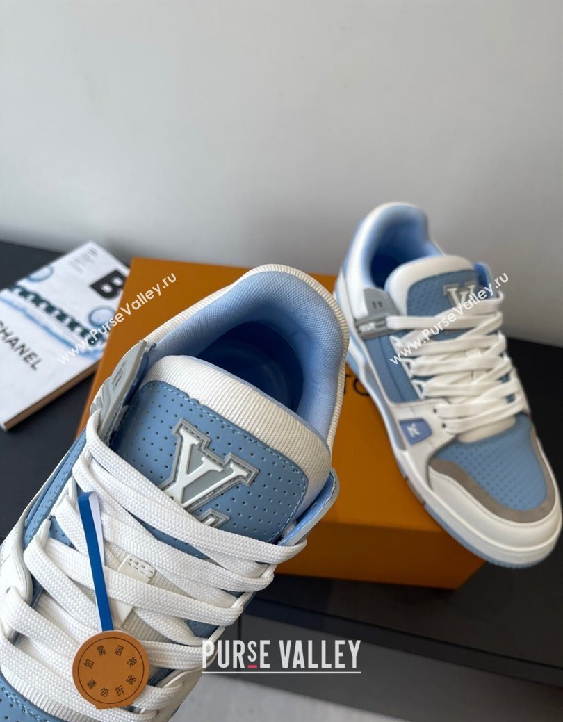 Louis Vuitton LV Trainer Sneakers in Perforated Leather 1AHWSM Blue 2025 (HQG-250829031)