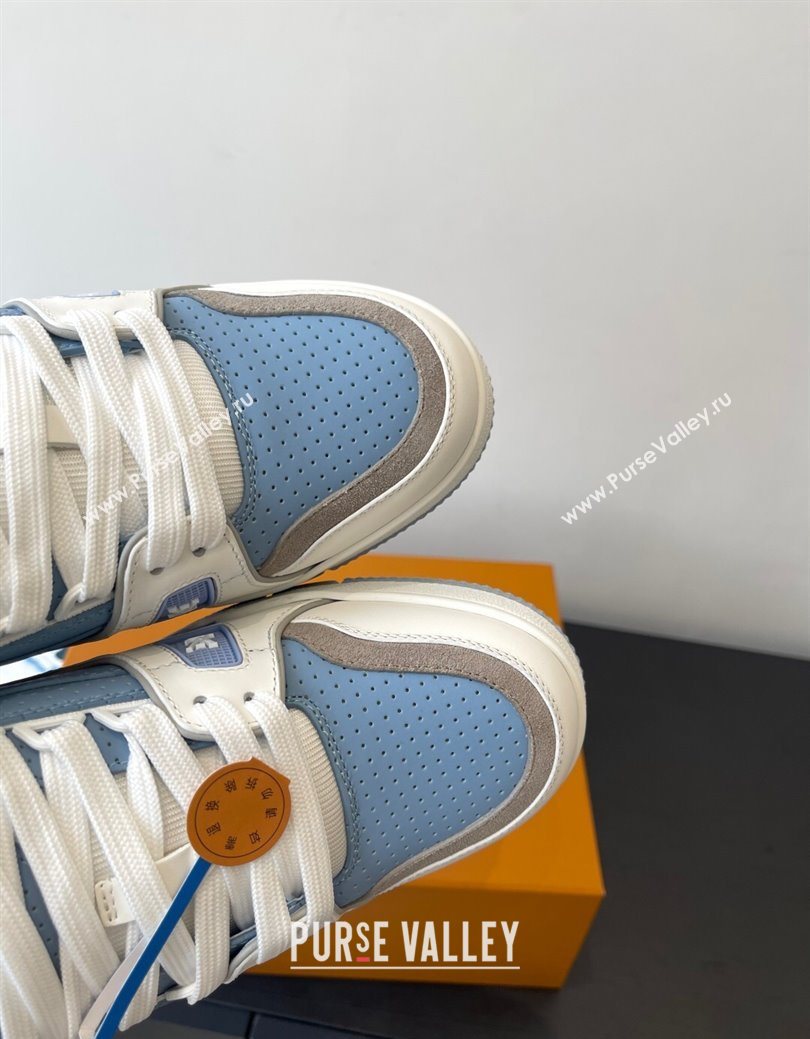Louis Vuitton LV Trainer Sneakers in Perforated Leather 1AHWSM Blue 2025 (HQG-250829031)