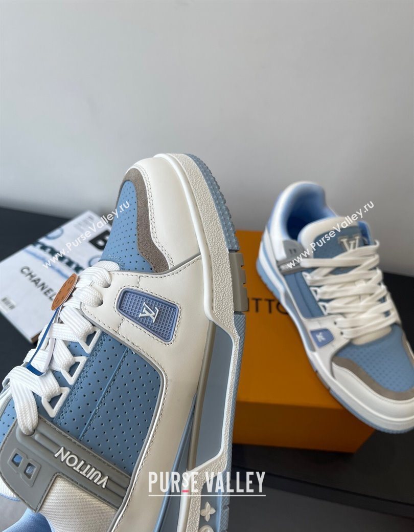Louis Vuitton LV Trainer Sneakers in Perforated Leather 1AHWSM Blue 2025 (HQG-250829031)