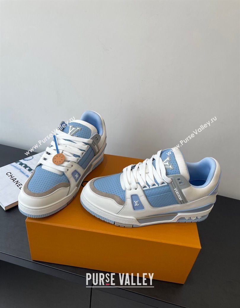 Louis Vuitton LV Trainer Sneakers in Perforated Leather 1AHWSM Blue 2025 (HQG-250829031)