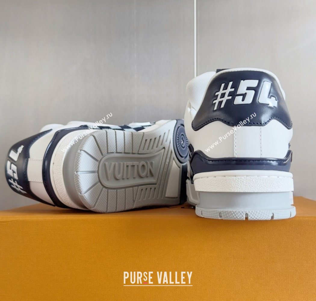 Louis Vuitton LV Trainer Sneakers in Leather and Damier Canvas 1AIN14 White/Blue 2025 (KL-250829024)