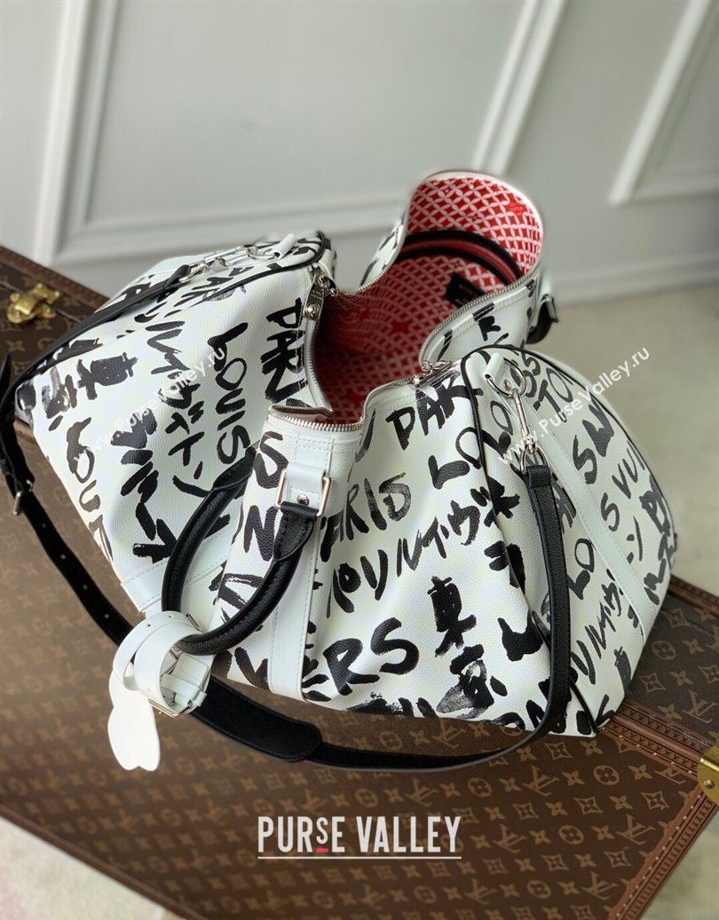 Louis Vuitton Keepall Bandouliere 50 Bag in Printed Leather White/Black N40804 2025 (KI-251008089)