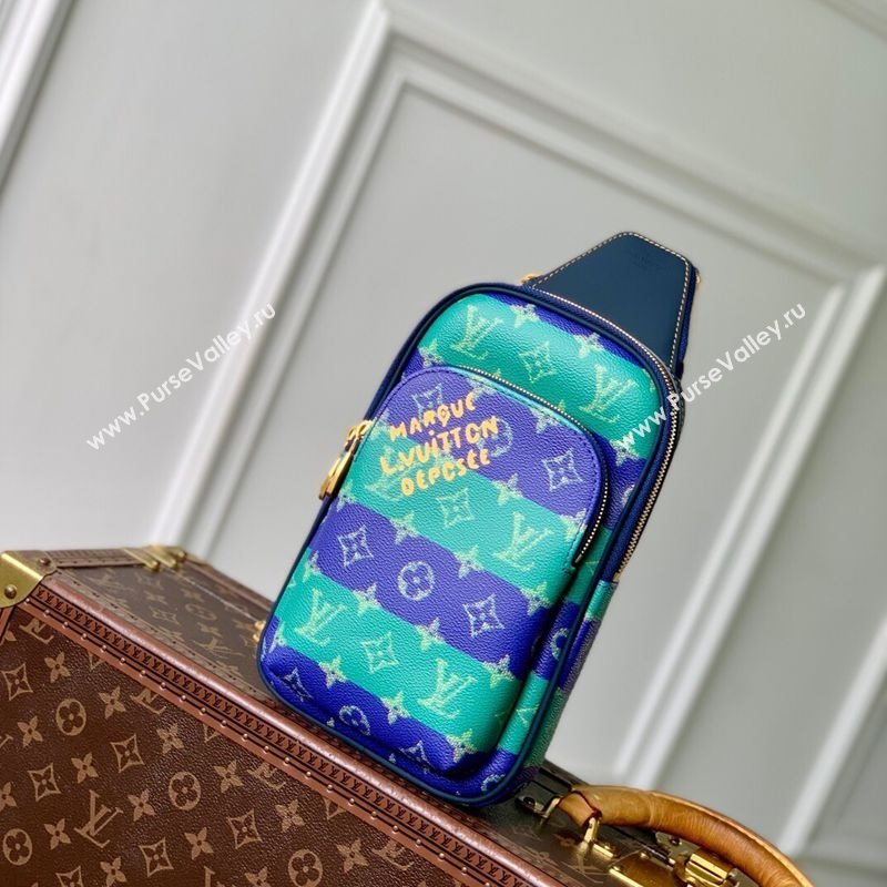 Louis Vuitton Mens Avenue Slingbag PM Bag in Blue Stripes Monogram Heritage Canvas M26419 2025 (KI-251008058)