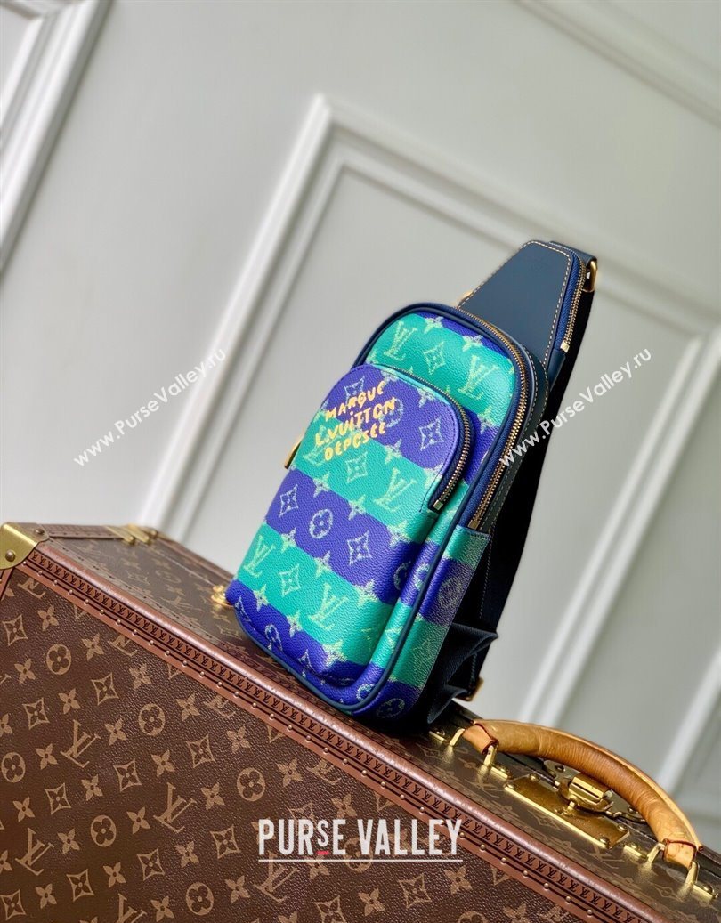 Louis Vuitton Mens Avenue Slingbag PM Bag in Blue Stripes Monogram Heritage Canvas M26419 2025 (KI-251008058)