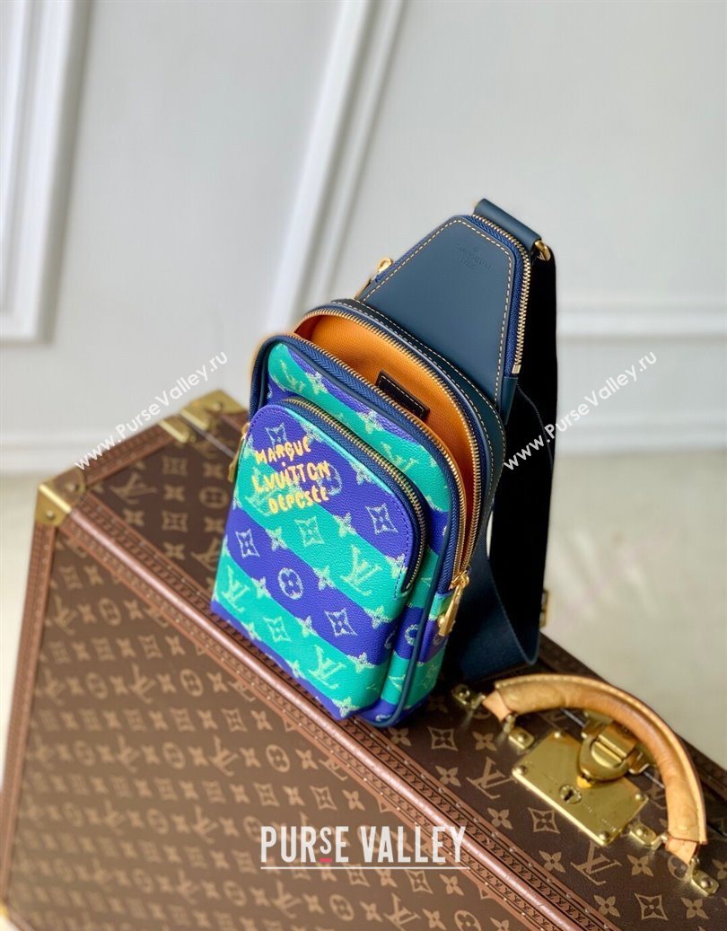 Louis Vuitton Mens Avenue Slingbag PM Bag in Blue Stripes Monogram Heritage Canvas M26419 2025 (KI-251008058)