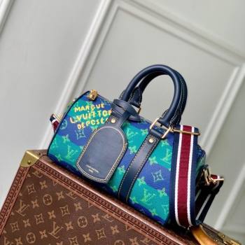 Louis Vuitton Keepall Bandouliere 25 Bag in Blue Stripes Monogram Heritage Canvas M25786 2025 (KI-251008055)