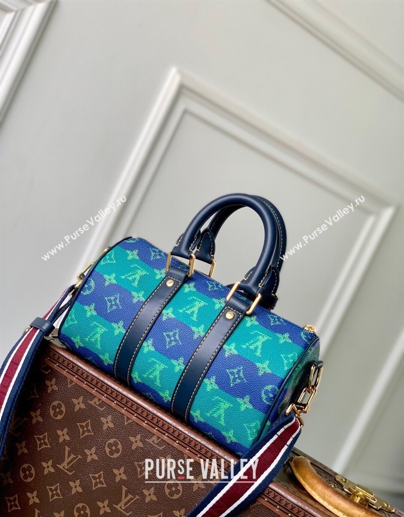Louis Vuitton Keepall Bandouliere 25 Bag in Blue Stripes Monogram Heritage Canvas M25786 2025 (KI-251008055)
