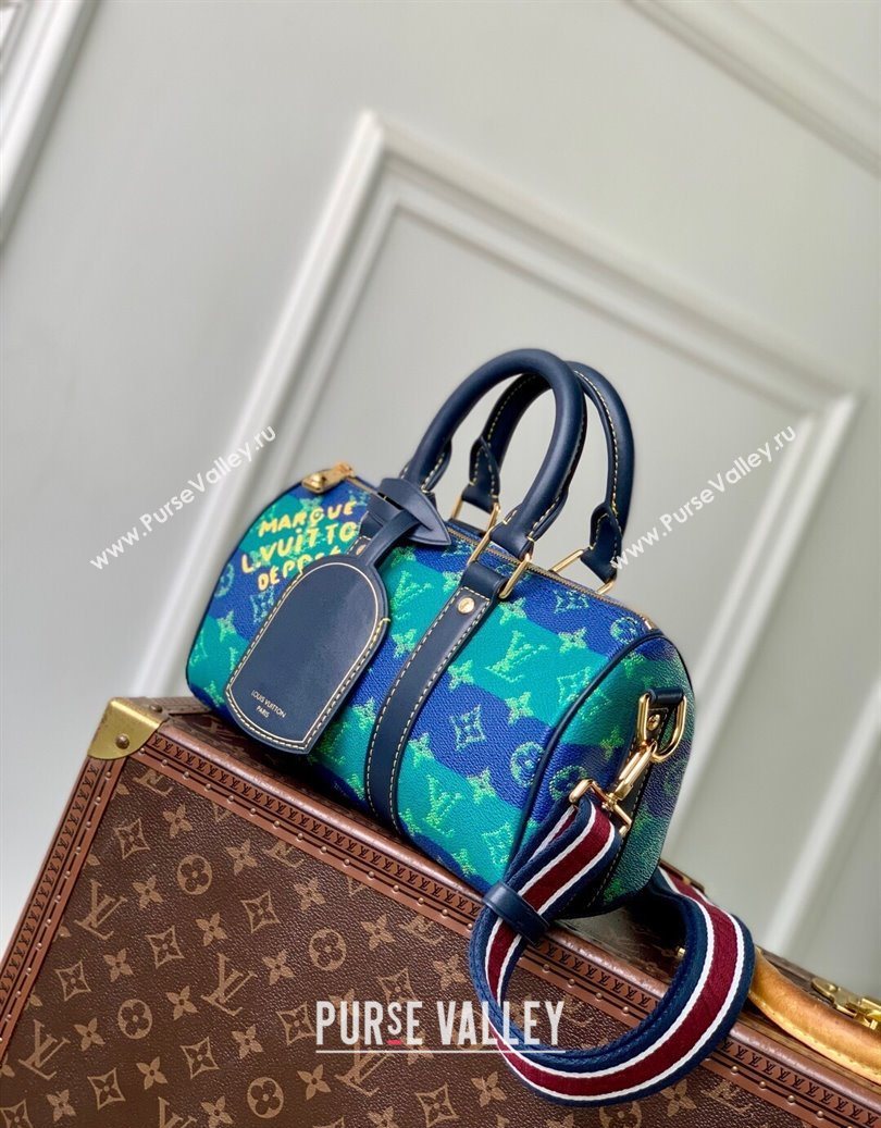 Louis Vuitton Keepall Bandouliere 25 Bag in Blue Stripes Monogram Heritage Canvas M25786 2025 (KI-251008055)