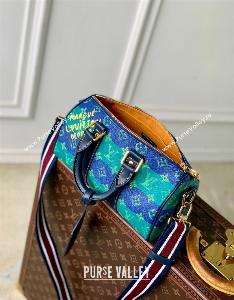 Louis Vuitton Keepall Bandouliere 25 Bag in Blue Stripes Monogram Heritage Canvas M25786 2025 (KI-251008055)
