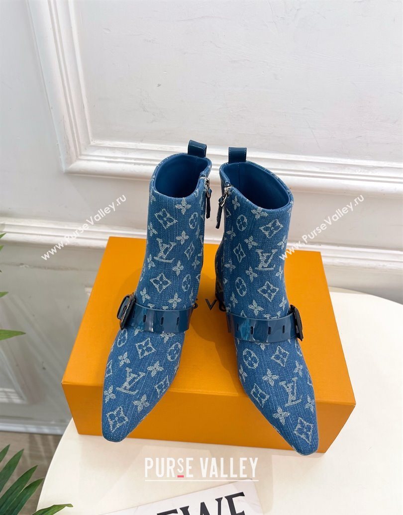 Louis Vuitton Fusee Heel Ankle Boots 5cm in Monogram Denim with Buckle Strap Blue 2025 (MD-251022011)