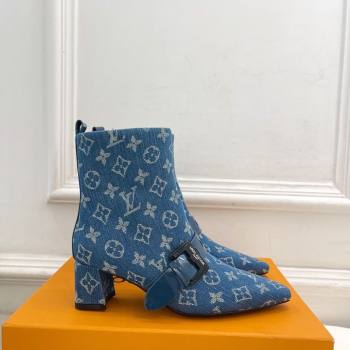 Louis Vuitton Fusee Heel Ankle Boots 5cm in Monogram Denim with Buckle Strap Blue 2025 (MD-251022011)