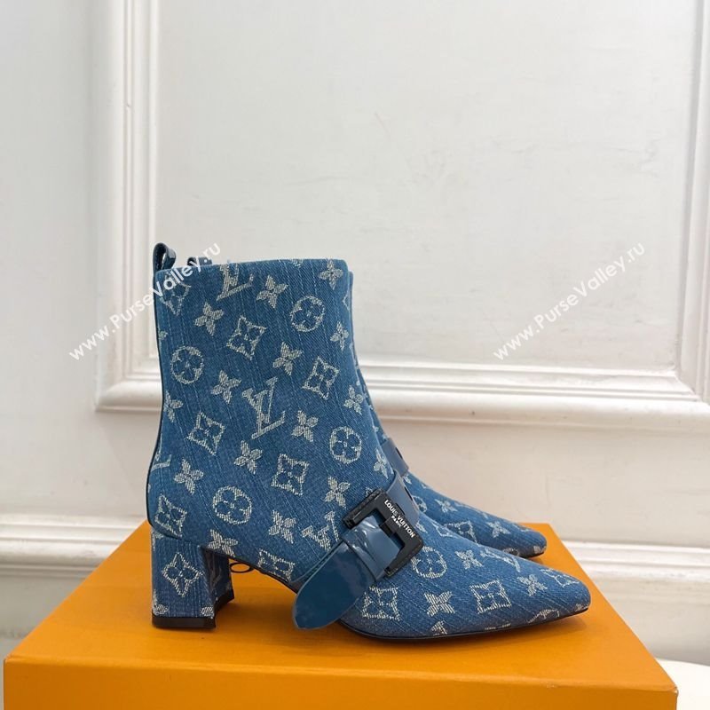 Louis Vuitton Fusee Heel Ankle Boots 5cm in Monogram Denim with Buckle Strap Blue 2025 (MD-251022011)