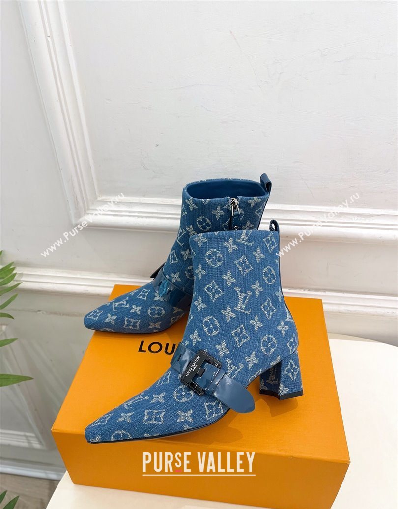 Louis Vuitton Fusee Heel Ankle Boots 5cm in Monogram Denim with Buckle Strap Blue 2025 (MD-251022011)