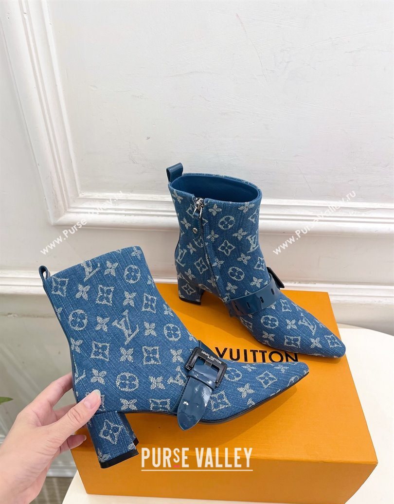 Louis Vuitton Fusee Heel Ankle Boots 5cm in Monogram Denim with Buckle Strap Blue 2025 (MD-251022011)