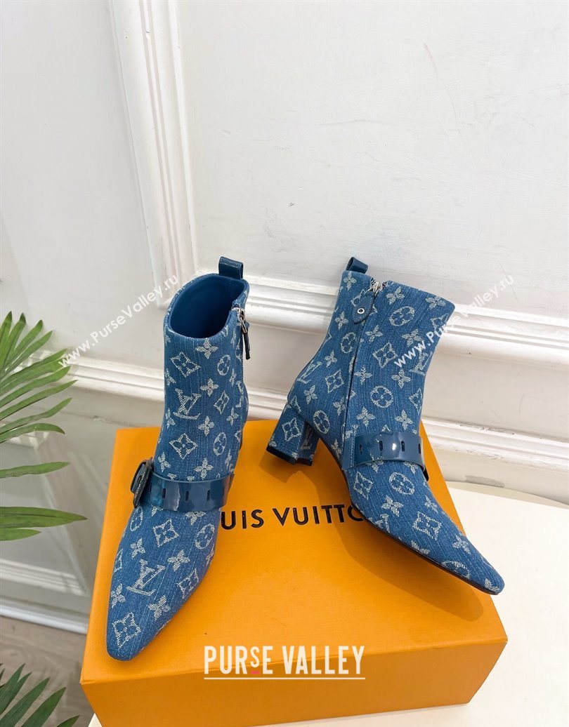 Louis Vuitton Fusee Heel Ankle Boots 5cm in Monogram Denim with Buckle Strap Blue 2025 (MD-251022011)