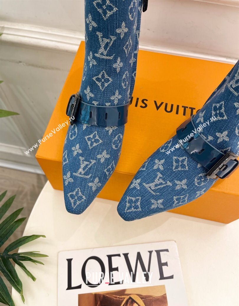 Louis Vuitton Fusee Heel Ankle Boots 5cm in Monogram Denim with Buckle Strap Blue 2025 (MD-251022011)