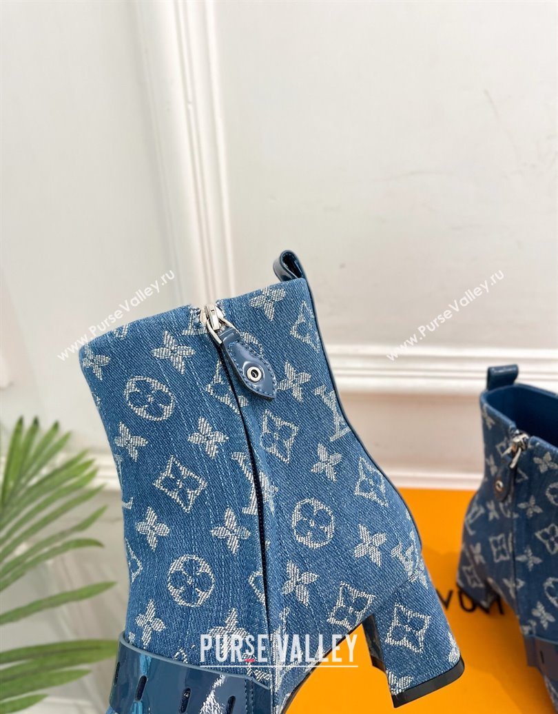 Louis Vuitton Fusee Heel Ankle Boots 5cm in Monogram Denim with Buckle Strap Blue 2025 (MD-251022011)