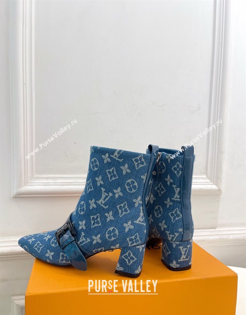 Louis Vuitton Fusee Heel Ankle Boots 5cm in Monogram Denim with Buckle Strap Blue 2025 (MD-251022011)