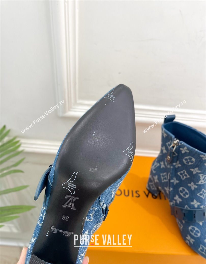 Louis Vuitton Fusee Heel Ankle Boots 5cm in Monogram Denim with Buckle Strap Blue 2025 (MD-251022011)