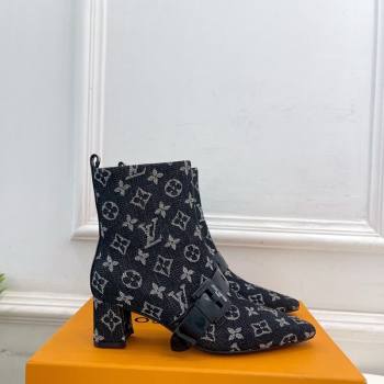 Louis Vuitton Fusee Heel Ankle Boots 5cm in Monogram Denim with Buckle Strap Black 2025 (MD-251022012)